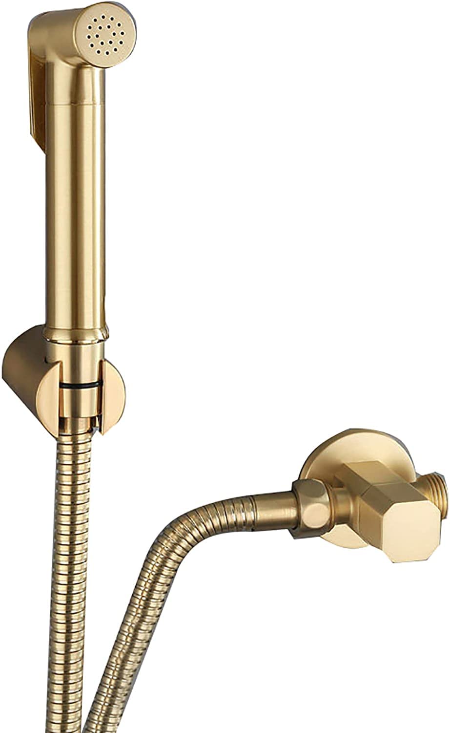 1 Bidet-Sprühgerät for Toilette mit Eckventil | Hand-Bidet-Sprühset aus gebürstetem Goldmessing zur Wandmontage for Damenhygiene beim Baden von Haustieren