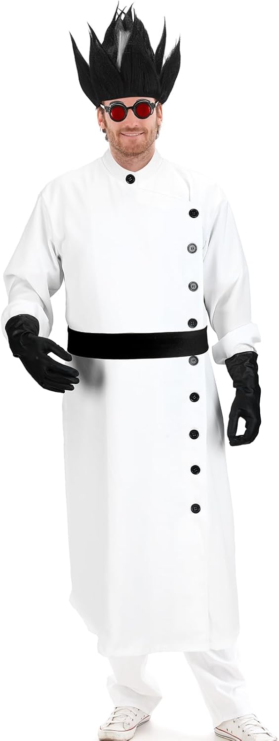 Jiuguva 9 Pcs Halloween Mad Scientist Costume for Adult Men Including Coat Belt Cups Gloves Goggles Wig Mustache Eyebrows - Image 3