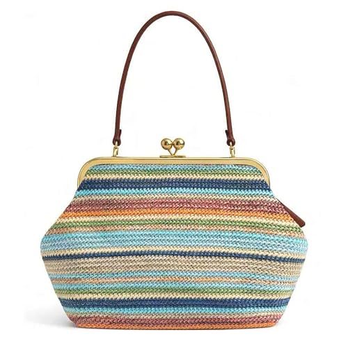 Kiss Lock Purses and Handbags Straw Purse Large Kisslock Bag Kiss-Lock Woven Bag Kiss Clasp Shoulder Handbag Summer Vacation