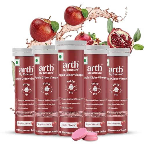 Image of Arth Apple Cider Vinegar Effervescent Tablets 500mg | Supports Weight Management, Metabolism & Gut Health | Garcinia Cambogia, Pomegranate Extract | Vit B6 B12 | Apple Flavour | 50 Tablets