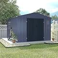 VEIKOU Outdoor Storage Shed with Thickened Galvanized Steel, 8x10FT Metal Storage Shed with Lockable Door & Air Vents, Garden Tool Metal Shed for Patio Garage Yard, Gray