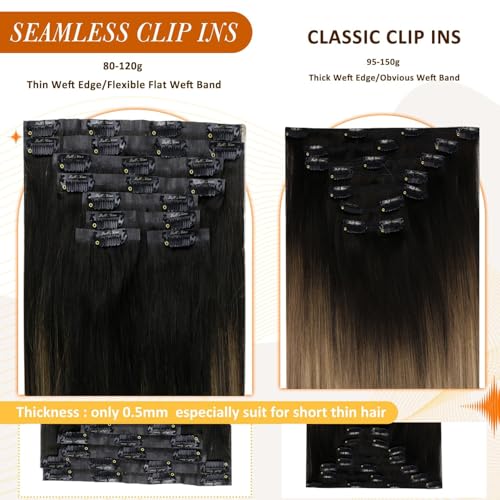 Image of Full Shine Clip in Hair Extensions Real Human Hair, Black Root Blonde