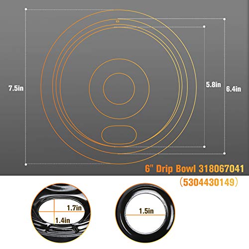 APPLIANCEMATES Black Porcelain Drip Pans Set 4-Pack 318067041 & 318067051 Replacement for Frigidaire Electric Range Stove Burner 5304430149, 5304430150 Includes 2 Large 2 Small (6 Inch and 8 Inch)