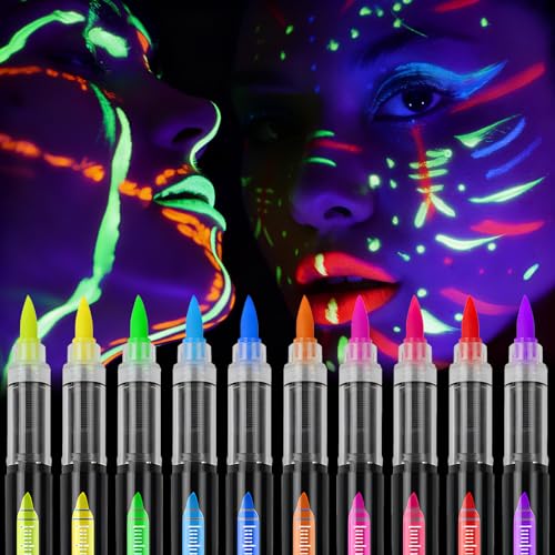 Bodypainting Farben,Fluoreszierende Farbe Tattoo Stifte Leuchtet unter Schwarzlicht,Fluoreszierende Farbe Tattoo Stifte Festival Zubehör Gesichtsfarben Kinderschminken für Neon Party Deko