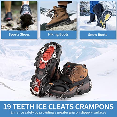 Sharkmouth Ice Cleats Crampons Traction, Ice Snow Grips For Boots Shoes, Anti Slip 19 Stainless Steel Spikes And Durable Silicone, Safe Protect For Walking, Jogging, Climbing Or Hiking On Snow And Ice #TOP5