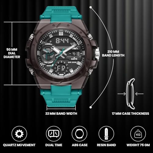 Image of V2A Styrke 5120 Analog Digital Watch for Men | Hybrid Multi Display Dial | Alarm Stopwatch Day Date 12 /24 Hr | TPU Strap | 30M Water Resistant | Gift for Mens