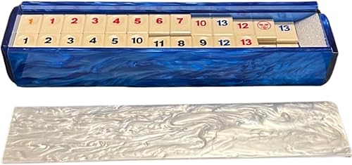 Miniatura 8 de Ready Covers Lucite Rumikub - Juego de azulejos, soportes y caja acrílica de almacenamiento incluidos (mármol azulmármol blanco)