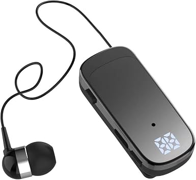 Jectse Retractable Earpiece, Retractable Headset Clip On Bluetooth Earphone with LED Battery Display, Single in Ear Headphone for Sports Business Trucker Driver Gradient Black