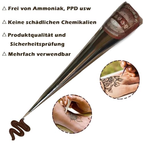 AMSNINK Henna Tattoo Set - 3x Braun Henna Paste Mit 44 Schablonen, Henna Braun Sommersprossen, Henna Farbe, Für Temporäre Tattoos