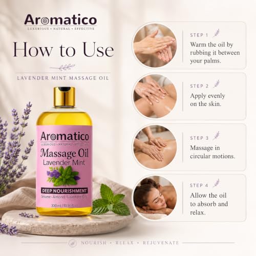 Image of AROMATICO - Lavender Mint Massage Oil. Seductive, Sensual Oil for Date Nights. Intimate, Romantic Massage Oil for Couples. Non-sticky Formula, 100% Natural - 300ml Pack of 2