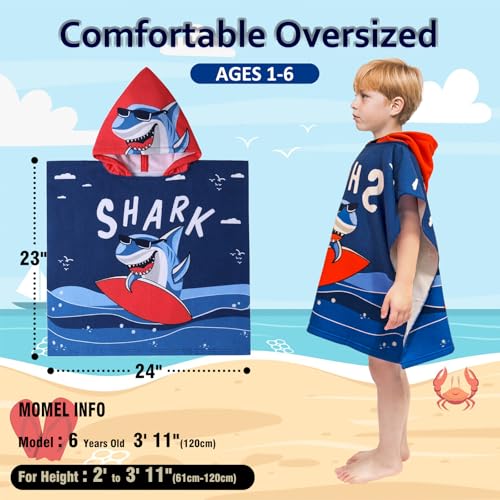 Image of growell Hooded Kids Beach Towels - Toddler Bath Towel Girls Boys Swim Cover-ups for Ages 1 to 6 Kids Pool Towels Quick Dry Lightweight Soft Microfiber Poncho Towel 24x23 (Shark Surfing)