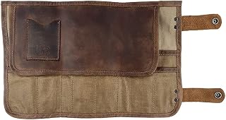 Waxed Canvas Snap Tool Roll Up Bag (16 Slots), Portable Carry Case for Barbers, Salon Storage Organizer Pouch, Vintage Style, Handmade (Fatigue)