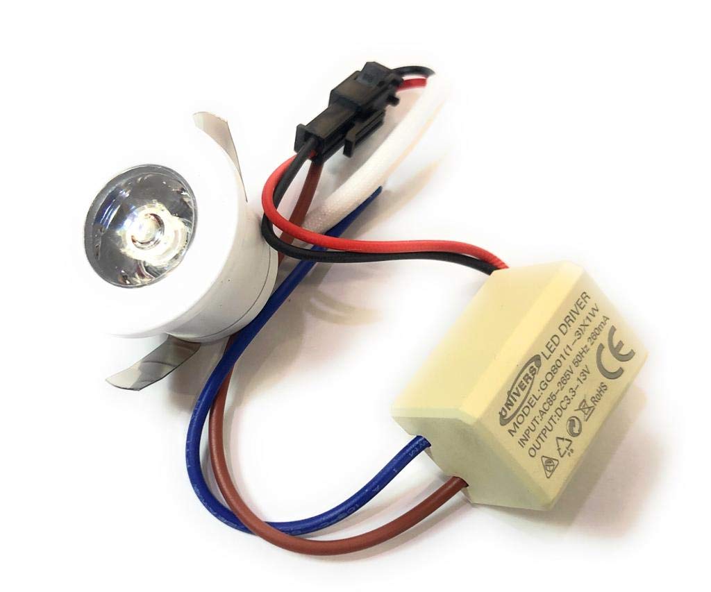 Faretto led ad incasso 1 watt mini spot punto luce tondo luce calda 3000k e diretto a 220v (driver incluso)con bordo bianco p-31b (Luce calda 3000k) E56