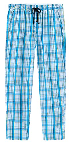 Image of MoFiz Mens Cotton Pajama Pants Lightweight Lounge Sleep Plaid Bottoms with Pockets Drawstring