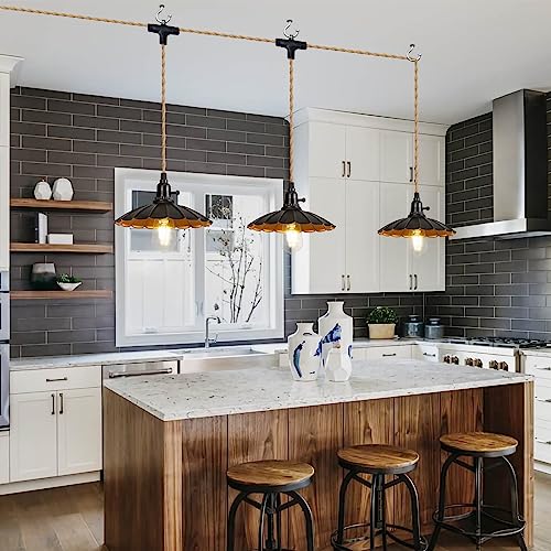 Image of 3-Light Plug in Pendant Light Fixtures Chandelier | Switch 22FT Industrial Ceiling Hanging Lamp Cord Farmhouse Cable DIY Including DIY Lotus lampshade
