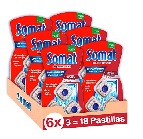 Somat Aditivo Lavavajillas Pastillas Limpia Máquinas (pack de 6, total: 18 dosis), limpia lavavajillas para cal y grasa, limpiador para lavavajillas durante el lavado