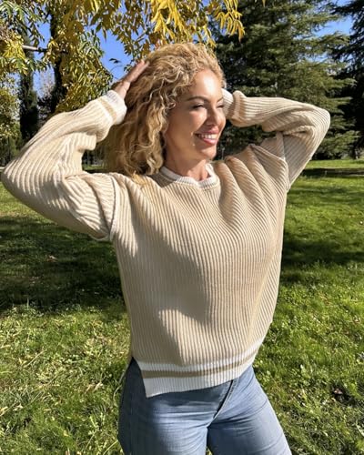 Image of ZAFUL Womens Oversized Sweaters 2025 Cable Knit Chunky Sweater Long Sleeve Crewneck Pullover Loose Outfits
