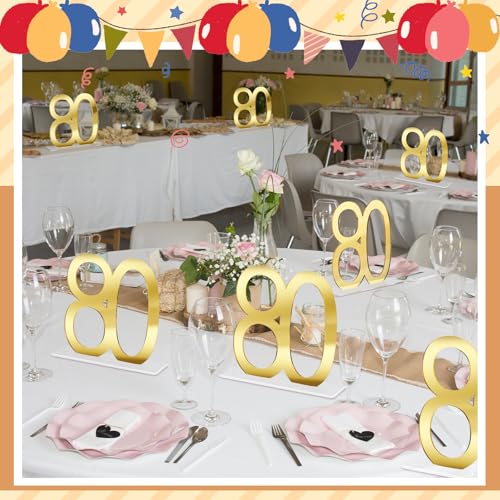 Image of Threehoney 6 Pcs Mirror Gold 80th Birthday Decorations for Men and Women Acrylic Anniversary Decorations Table Numbers Centerpieces for Birthday Party