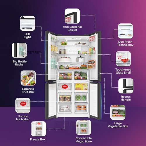 Image of Haier 520 L 3 Star Lumiere Frost Free Triple Inverter French Door Side by Side Refrigerator (HRB-600MP, Mauve Pink, Magic Convertible Zone, Vogue Colourful Steel, Deo Fresh Technology, 2026 Model)