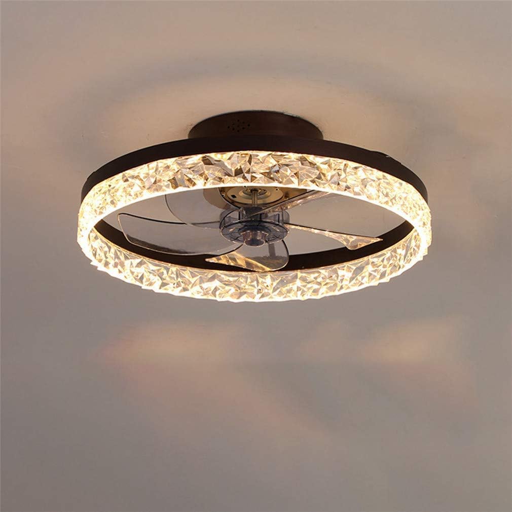 FLYFO Fan Ceiling Light, K9 Crystal Ceiling Lamp with Remote Control Dimmable, Ultra-Thin 16.5cm Fan Lamp in Living Room and Bedroom, Reversible Fan,Brown