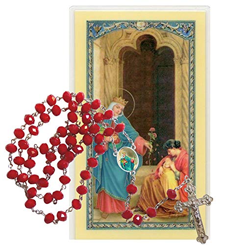 Saint Isabella of Portugal The Peacemaker Garnet Faceted Opaque Round 8mm Beads Rosary with Silver Plated Medal Centerpiece and Tertium Millenium Crucifix Includes a Prayer Card2