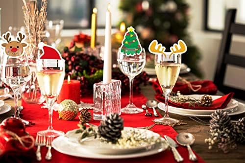 RMMD 80 PCS Christmas Wine Glass Decorations Cards Charms Christmas Glass Toppers Christmas Wine Glass Cards Markers Christmas Cocktail Accessories Drinking Decorations for Christmas Party Supplies
