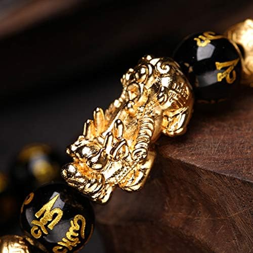 Macabolo Black Obsidian Wealth Beads Bracelet Lucky Wealthy Amulet Bracelet with Golden Pi Xiu