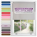FURNISHED Roller Blinds Thermal Blackout Roller Blind - Trimmable Insulated UV Protection Child Safe Easy Fit Home Office Window Blinds, Grey, 60 cm Wide x 165 cm Long