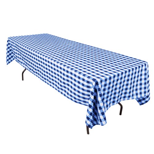 LTC LINENS 60 in. x 126 in. Blue and White Checkered Rectangular Tablecloth - Blue Gingham Table Cloth for 8 Feet Rectangle Table - Stain Resistant, Washable Fabric Plaid Table Cover for Picnic, Party