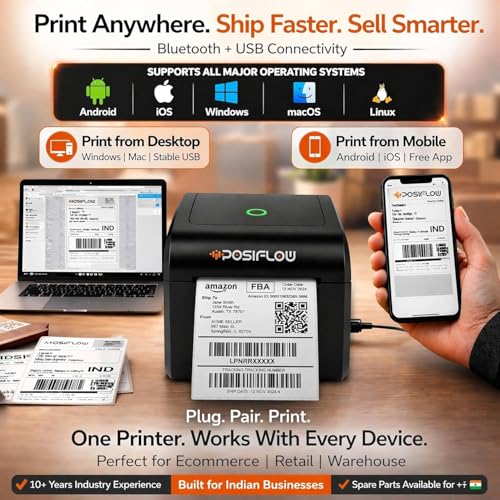 Image of PSF423 4x6 Shipping Label Printer with Bluetooth, Compatible with Amazon, Meesho & Courier Labels, Barcode & Inventory Sticker Printer for Ecommerce, Warehouse & Logistics