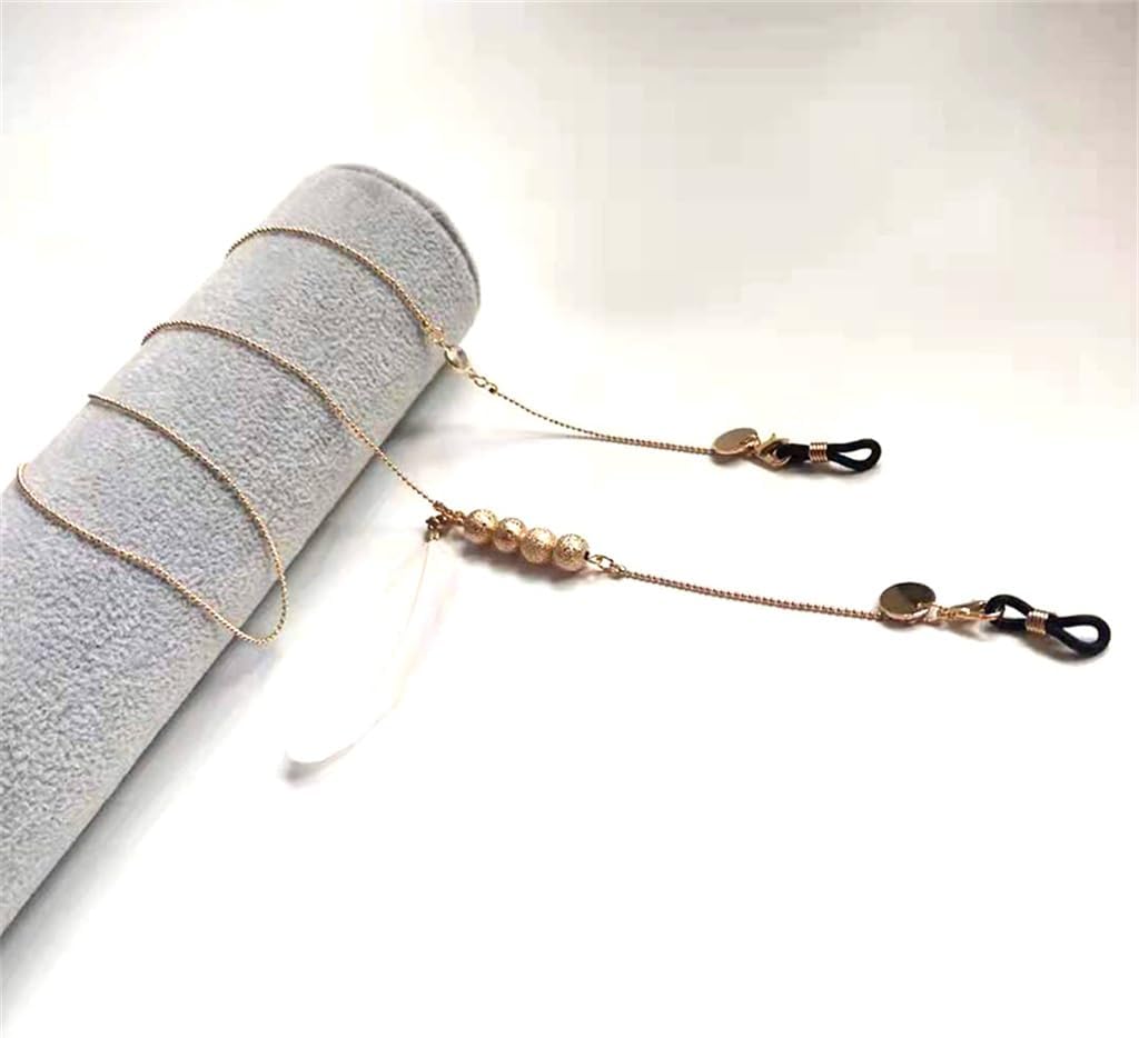 Eyeglasses Chain Disc Feather Pendant Hanging Neck Anti-Falling Reading Glasses Plated Metal(D)