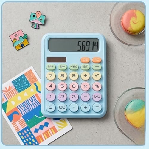 Image of Mechanical Pushbutton Calculator,12 Digit Large LCD Display,Big Buttons Easy to Press,Colorful Candy Financial Calculator,Automatic Sleep,with Battery.for Office,School, Home (Blue)