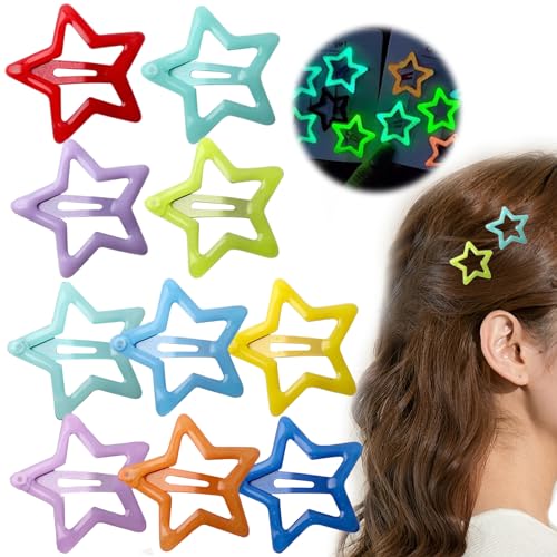 10 Pièces Lumineuses Barrette Etoile Cheveux,Barrettes à Cheveux Colorées,Etoiles Barrettes à Cheveux,Convient pour Les Fêtes,Tous Les Jours,Accessoires pour Cheveux pour Femmes,Adolescentes Et Filles