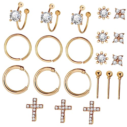 LIFKOME 21 Uds Conjuntos Pendientes De Cartílago Para Mujer Aros De Oro Pequeños Aretes Para Mujer Pequeños Pendientes Aros De Aros De Oro Pendientes De Cruz De Oro Golden Aleación