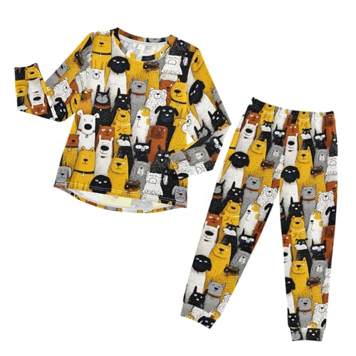 Long Sleeve Pajama Set for Girls Boys,Colorful Cartoon Dogs Pattern Comfy Crewneck Sleepwears,Soft Kid's Homewear Clothes Underwear Sets 6T