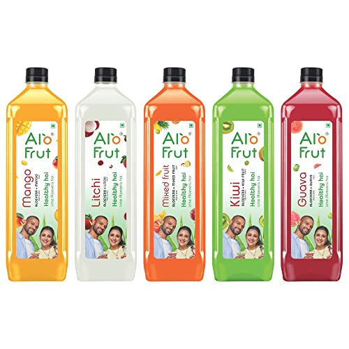 Alo Frut Juice Taste Combo, 1000 ml – Pack of 5 | Fruit Juice Mai Aloevera Chunks | Healthy Hai Isme Aloevera Hai | Ready To Serve Drink | Alo Juice