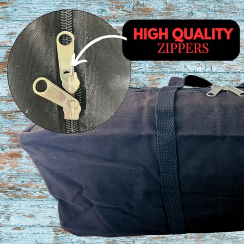 ADROIT Heavy Duty Double Zipper Black Canvas Bag | Sizes 16" 24" 32" 48" 60" | Double-Reinforced Nylon Straps4