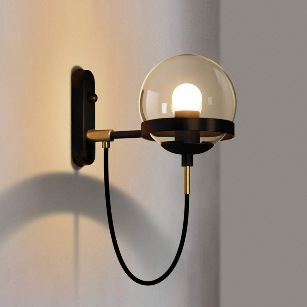 SXECAEPS PostMinimalist Wall Light Industrial Wind Circle Wrought Iron Glass Ball Lamp Nordic Retro Sconce Globe Shaped Shade for Bedroom Living Room Hallway Hotel E27 Interesting