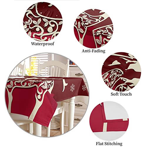 Ambehome Square Waterproof Tablecloths For Kitchen, Christmas Tablecloth Oil Proof Table Cloth, Outdoor Table Cover For Dining Table Party Holiday Floral Reindeer Snowflakes Season Red 54X54 Inch #TOP4