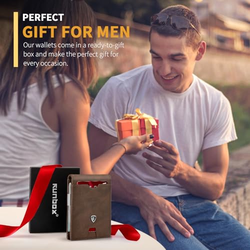 Image of RUNBOX Mens Slim Wallet with Money Clip RFID Blocking Bifold Credit Card Holder for Men with Gift Box