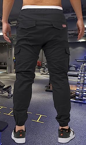 Outson Mens Fashion Joggers Sports Pants Casual Cotton Cargo Pants Gym Sweatpants Trousers Mens Long Pant Black #TOP4