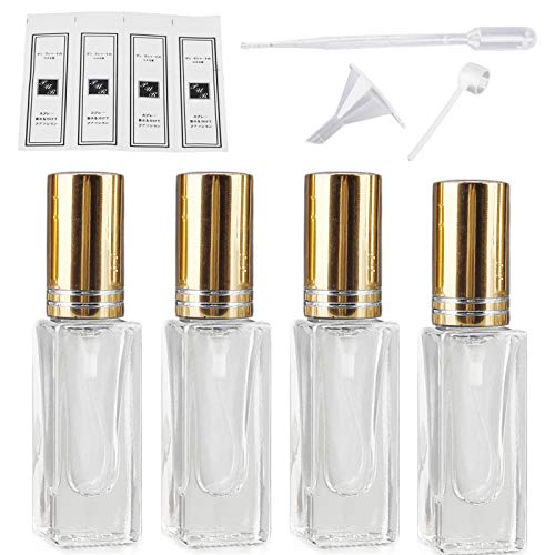 TETHYSUN Sprühflasche aus klarem Glas, leere Sprühflaschen, Kosmetik-Zerstäuber, Sprühflasche, Behälter für ätherische Öle, Reisen, 4 Stück, goldfarben (Gold) - 201202YF15-2-7526-1824240271 Cover