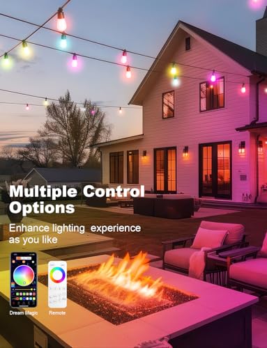 Image of Outdoor String Lights 36 LED Bulbs, 118(98+12) ft RGB+IC+Warm White | APP Control with Remote, Music Sync for Garden Party Decor Christmas Outdoor Light, NOT Extendable