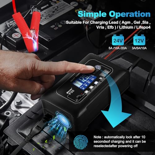 20-Amp LiFePO4 Battery Charger, 12V/24V Smart Car Battery Charger, Trickle Charger and Battery Desulfator, Portable Battery Maintainer, Lithium Batteries, for Car Boat Lawn Mower Motorcycle Truck - Image 2