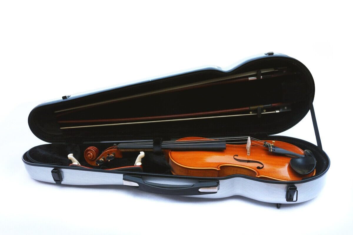 4/4 Violinenkoffer in voller Größe, Carbonfaser-Streifen, Nadelstreifen, gebürstet, leicht, bunt, leicht zu tragen (Silber gebürstet)
