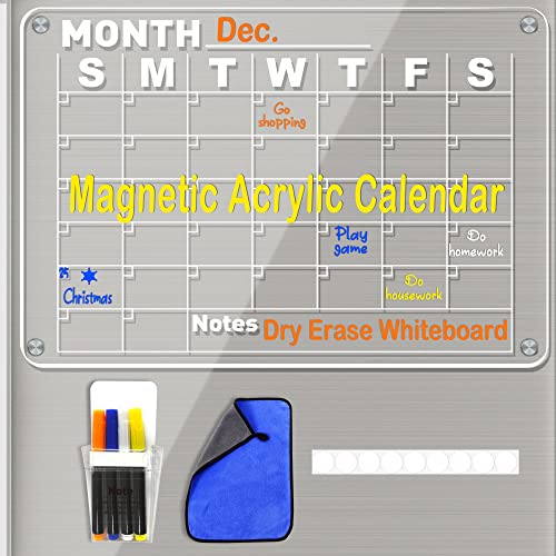 Acrílico Calendario Mensual Magnético, Clear Magnetica Nevera Planificador Mensual, Magnético que...