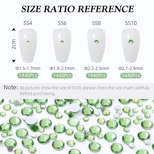 Image of Light Green Flatback Rhinestones, Glass Rhinestones for Nail Art and Craft, Glue Fix, Loose Crystal Gemstones(Lt.Green, SS4, 1440pcs, 1.5-1.7mm)