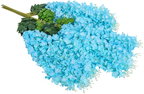 Image of Artificial Hanging Wisteria Flower Vine, Sky Blue - Pack of 6