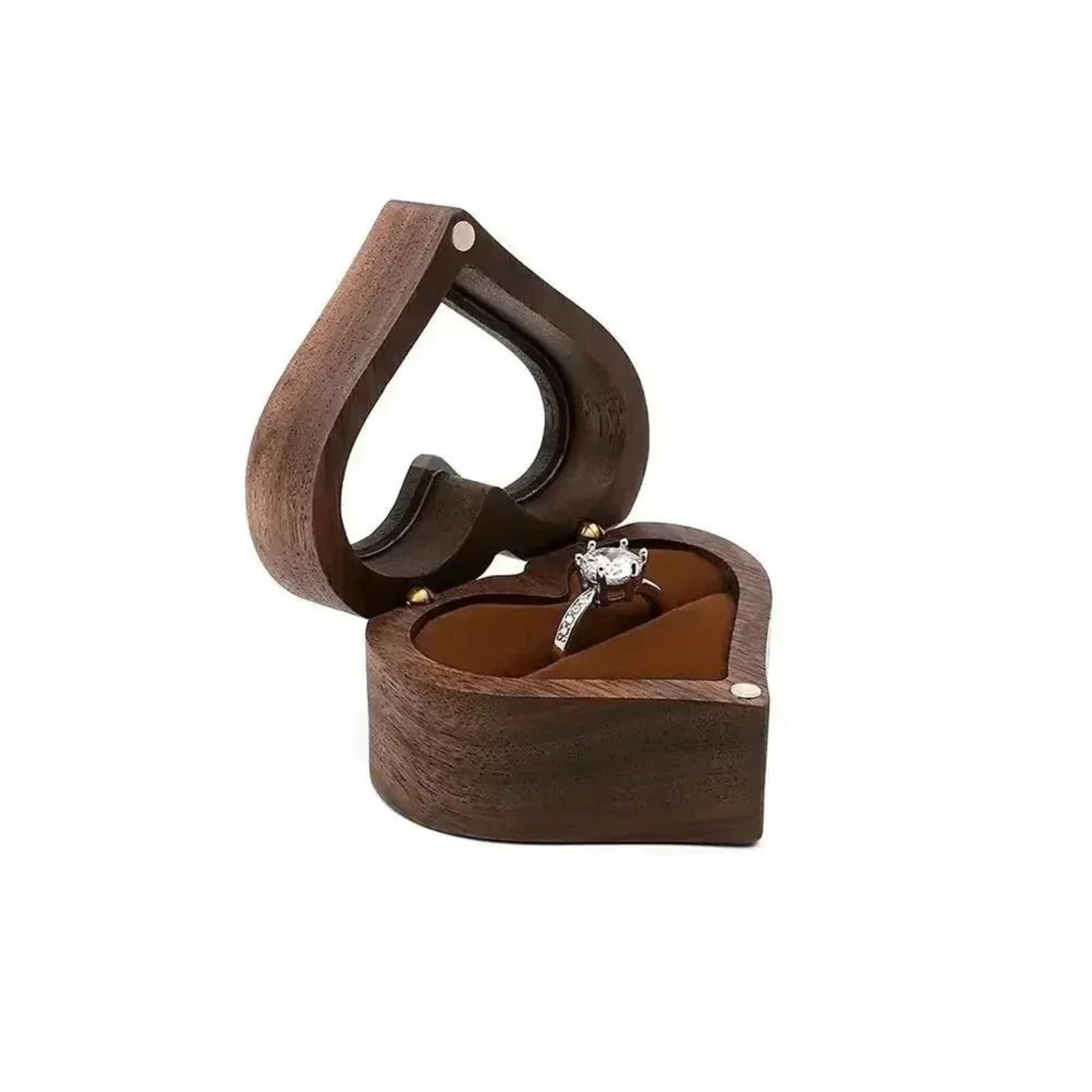 Joyeros Joyero Viaje Para Ceremonia Boda Caja Joyería Propuesta Almacenamiento Regalo Boda 1 Uds Grabado Gratis Caja Anillo Madera Nogal Con Forma Corazón Amor(7*6*4cm) Organizador De Joyas Joyero Mad