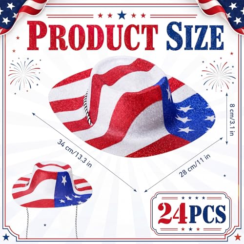 Image of Shyyween 12 /24 Pcs American Flag Plastic Hats Patriotic 4th of July Cowboy Hats White Blue Red Caps for Independence Day